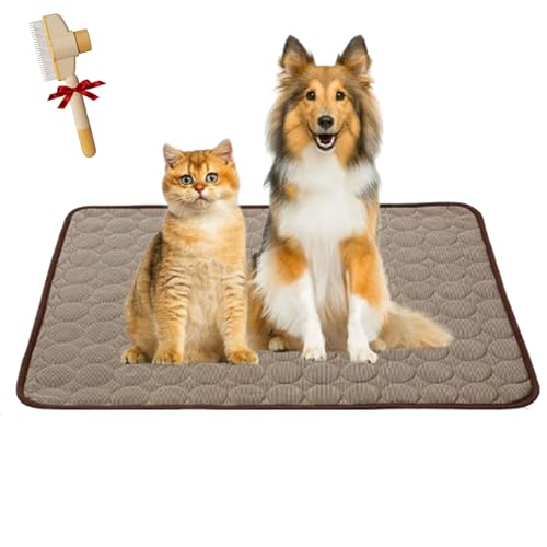 Gyagalre Cat Cooling Mat, Kühlmatte Katze & Hunde, Selbstkühlende Matte, Atmungsaktiv & Waschbar, rutschfest, Für Innen & Außen, S-XL (Braun, M) von Gyagalre