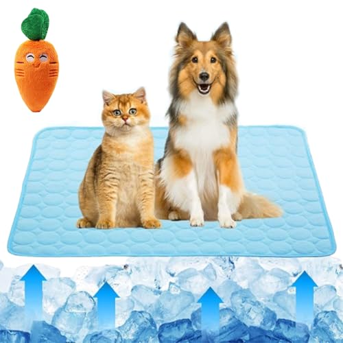 Gyagalre Pfotenfrost Matte für Hunde & Katzen – Selbstkühlende Matte, Atmungsaktiv & Waschbar, rutschfest, Für Innen & Außen, S-XL, Inkl. Spielzeug (Blau, M) von Gyagalre