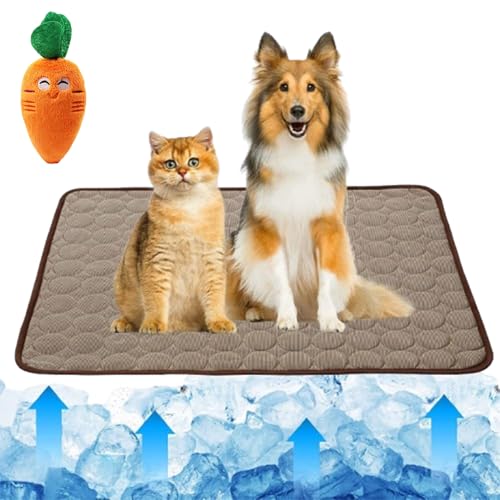 Gyagalre Pfotenfrost Matte für Hunde & Katzen – Selbstkühlende Matte, Atmungsaktiv & Waschbar, rutschfest, Für Innen & Außen, S-XL, Inkl. Spielzeug (Braun, L) von Gyagalre