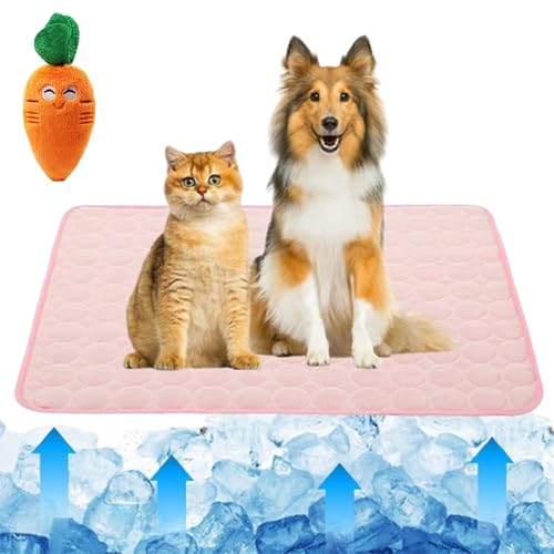 Gyagalre Pfotenfrost Matte für Hunde & Katzen – Selbstkühlende Matte, Atmungsaktiv & Waschbar, rutschfest, Für Innen & Außen, S-XL, Inkl. Spielzeug (Rosa, M) von Gyagalre