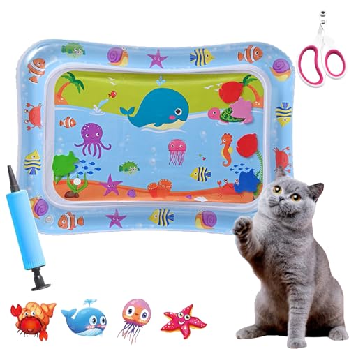 Katzenkühlmatte, Pfotenfrost Matte Wasserspielmatte Für Katzen Mit Schwimmendem Fischspielzeug, Langlebiges, Kratzfestes, Wasserbett Für Haustiere Im Innen- Und Außenbereich (Quadrat E, 100*100 cm) Katzenkühlmatte, Pfotenfrost Matte Wasserspielmatte Für Katzen Mit Schwimmendem Fischspielzeug, Langlebiges, Kratzfestes, Wasserbett Für Haustiere Im Innen- Und Außenbereich (Quadrat E, 100*100 cm) von Gyagalre