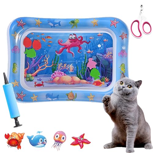 Katzenkühlmatte, Pfotenfrost Matte Wasserspielmatte Für Katzen Mit Schwimmendem Fischspielzeug, Langlebiges, Kratzfestes, Wasserbett Für Haustiere Im Innen- Und Außenbereich (Quadrat F, 100*100 cm) Katzenkühlmatte, Pfotenfrost Matte Wasserspielmatte Für Katzen Mit Schwimmendem Fischspielzeug, Langlebiges, Kratzfestes, Wasserbett Für Haustiere Im Innen- Und Außenbereich (Quadrat F, 100*100 cm) von Gyagalre