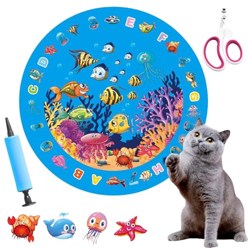 Katzenkühlmatte, Pfotenfrost Matte Wasserspielmatte Für Katzen Mit Schwimmendem Fischspielzeug, Langlebiges, Kratzfestes, Wasserbett Für Haustiere Im Innen- Und Außenbereich (Runde B, 100*100 cm) von Gyagalre