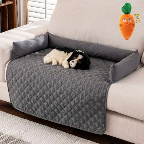 Pelzbarn Kühlendes Sofabett für Hunde – Maschinenwaschbares, Kühlendes Hundebett, Hundedecke und Sofa Halten Ihr Fellbaby Kühler und Bequemer Enthält Spielzeug (Dunkelgrau, 90×90 cm) von Gyagalre