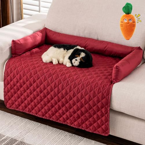 Pelzbarn Kühlendes Sofabett für Hunde – Maschinenwaschbares, Kühlendes Hundebett, Hundedecke und Sofa Halten Ihr Fellbaby Kühler und Bequemer Enthält Spielzeug (Rot, 90×120 cm) von Gyagalre