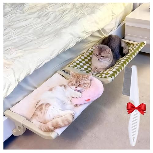Purrloft Katzenbett Purrloft Fensterstange für Katzen Innen FloatEase Extra Lange hängende Katzenhängematte (Grün-Weiß *2, Laege) von Gyagalre