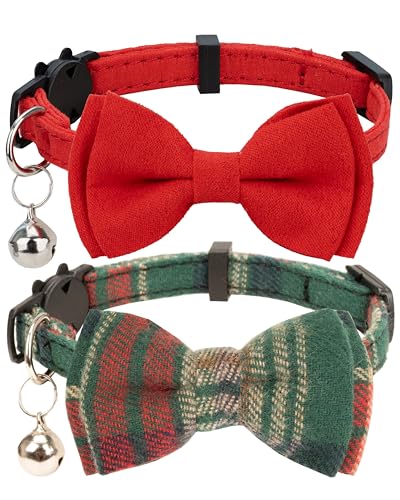Gyapet Halsband für Katzen und Haustiere, mit Glöckchen, Fliege, abnehmbare Schleife, verstellbar, Sicherheit, Kätzchen, Welpen, Mädchen, Jungen, 2 Stück, Weihnachts-A Gyapet Halsband für Katzen und Haustiere, mit Glöckchen, Fliege, abnehmbare Schleife, verstellbar, Sicherheit, Kätzchen, Welpen, Mädchen, Jungen, 2 Stück, Weihnachts-A von Gyapet