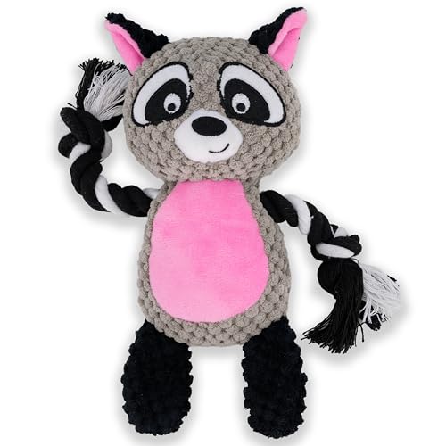 Gyapet Hundespielzeug, quietschendes Kauen, Plüschtier mit Seil, Knisterpapier, interaktiv, weich, aggressiv, S-M-L, Haustiergeschenk, Kaffee-Waschbär von Gyapet