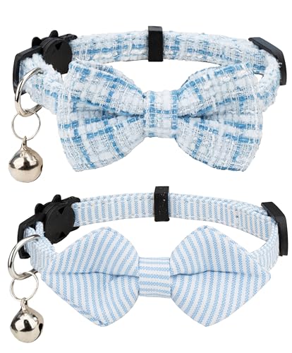 Gyapet Katzenhalsband, 2-teiliges Set, Diamant-Fliege, kariert, Streifen, elegant, Winter, Weihnachten, festlich, Hochzeit, Kätzchen, Mädchen, Jungen, Haustiergeschenk, 2 Stück, Blau von Gyapet