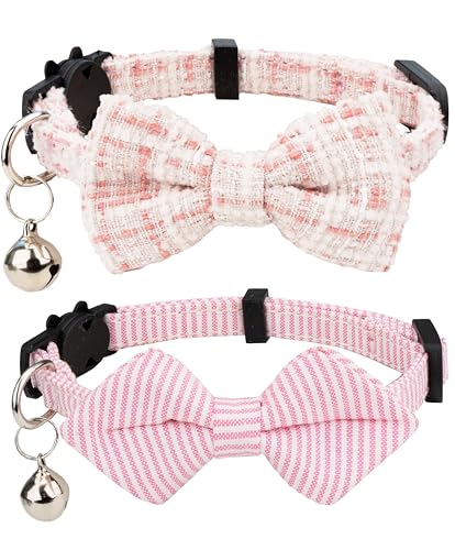 Gyapet Katzenhalsband, 2-teiliges Set, Diamant-Fliege, kariert, Streifen, elegant, Winter, Weihnachten, festlich, Hochzeit, Kätzchen, Mädchen, Jungen, Haustiergeschenk, 2 Stück, Rosa von Gyapet