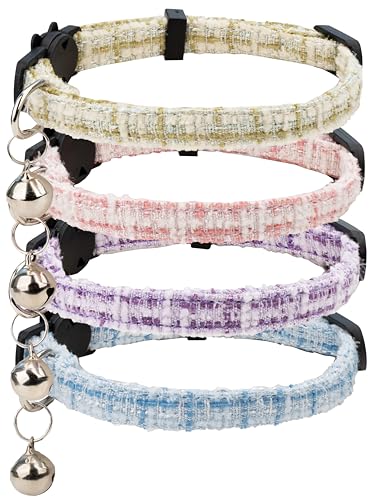 Gyapet Katzenhalsband, 4 Packungen, Sicherheitsverschluss, Schnalle, Glocke, Kätzchen, 17,8–27,9 cm, Mädchen, Jungen, verstellbar, niedlich, 4 Stück, Tweed von Gyapet