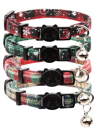 Gyapet Katzenhalsband, 4 Packungen, Sicherheitsverschluss, Schnalle, Glocke, Kätzchen, 17,8–27,9 cm, Mädchen, Jungen, verstellbar, niedlich [4 Stück] Weihnachten von Gyapet
