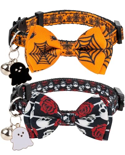 Gyapet Katzenhalsband, Halloween-Set, Herbst, Kürbis, Geist, Charm-Anhänger, Breakaway, Fliege, Sicherheitsglocke, Kätzchen, 2 Stück, C, Halloween von Gyapet