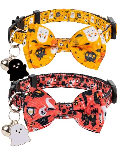 Gyapet Katzenhalsband, Halloween-Set, Herbst, Kürbis, Geist, Charm-Anhänger, Breakaway, Fliege, Sicherheitsglocke, Kätzchen, 2 Stück, D, Halloween von Gyapet