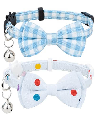 Gyapet Katzenhalsband, Sicherheitsband, Blumenmuster mit Glöckchen, Fliege, verstellbar, für Kätzchen, Welpen, 2 Stück, Blau von Gyapet