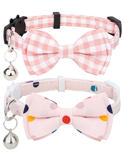 Gyapet Katzenhalsband, Sicherheitsband, Blumenmuster mit Glöckchen, Fliege, verstellbar, für Kätzchen, Welpen, 2 Stück, Rosa von Gyapet