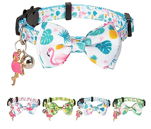 Gyapet Katzenhalsband, rosa Flamingo-Fliege, Sicherheitsglöckchen-Anhänger, Anhänger, abnehmbar, Katzen, Kätzchen, Wald, tropischer Spaß, Flamingo, D von Gyapet