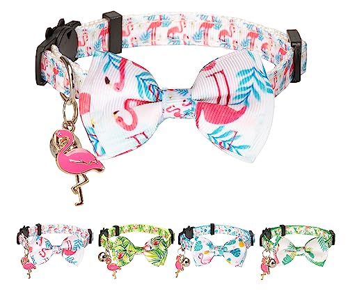 Gyapet Katzenhalsband mit Fliege, rosa Flamingo, Sicherheitsglöckchen, Anhänger, abnehmbar, Kätzchen, Wald, tropischer Sommer, Flamingo, B von Gyapet