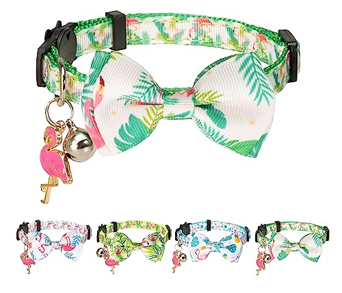 Gyapet Katzenhalsband mit Fliege, rosa Flamingo, Sicherheitsglöckchen, Anhänger, abnehmbar, Kätzchen, Wald, tropischer Sommer, Flamingo, C von Gyapet