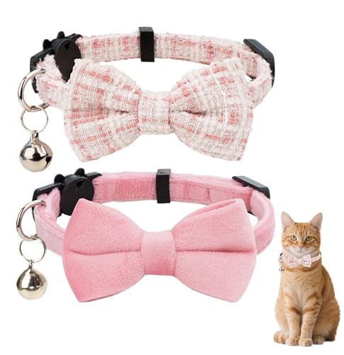Gyapet Katzenhalsband mit Glöckchen, Fliege für Jungen und Mädchen, Kätzchen, Sicherheitskaro, einfarbig, niedlich, weich, Sommer, B [2 Stück], Rosa von Gyapet