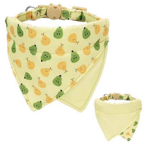 Gyapet Katzenhalsband mit doppelseitigem Bandana-Schal, einfarbig und Obstmuster, Glockenanhänger, abnehmbare Sicherheit, bezaubernde gelbe Birne von Gyapet