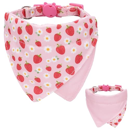 Gyapet Katzenhalsband mit doppelseitigem Bandana-Schal, einfarbig und Obstmuster, Glockenanhänger, abnehmbare Sicherheit, bezaubernde rosa Erdbeere von Gyapet