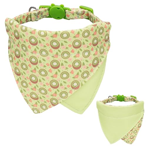 Gyapet Katzenhalsband mit doppelseitigem Bandana-Schal, einfarbig und Obstmuster, Glockenanhänger, abnehmbare Sicherheit, bezauberndes Grün, Kiwi von Gyapet