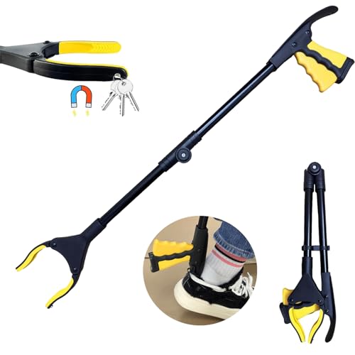 Gyios Greifzange für Senioren Müllzange Aluminium,Greifzange Lang 32",Faltbare Greifer mit Magnetspitzen,Greifhilfe,Greifarm Menschen mit Behinderung,Müllgreifer für die Müllabfuhr(Yellow) von Gyios