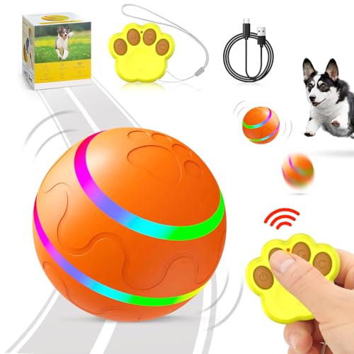 selbstrollender ball hund, Interaktives hundeball elektrisch fernbedienung LED hundespielzeug ball, smart active rolling ball hund mit USB-Kabel für hunde spielen für langeweile drinnen draußen von Gytera