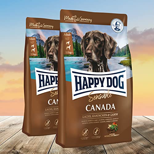 Happy Dog Supreme Sensible Canada Lachs, Kaninchen & Lamm 2 x 11 kg - Hunde Trockenfutter getreidefrei - Ideale Premium-Vollnahrung für Hunde mit Allergien und Futtermittelunverträglichkeiten von H D