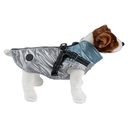 Warme Hundejacke, Hundemantel für Hunde, Hundepullover, Winddichte Winterweste mit Ring für Geschirr - Blau und Silber, 5XL von H HANSEL HOME