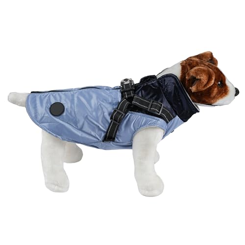 Warme Hundejacke, Hundemantel für Hunde, Hundepullover, Winddichte Winterweste mit Ring für Geschirr - Dunkelblau und Blau, 5XL von H HANSEL HOME