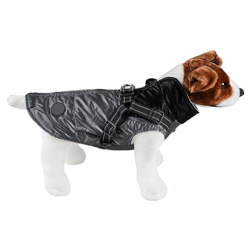 Warme Hundejacke, Hundemantel für Hunde, Hundepullover, Winddichte Winterweste mit Ring für Geschirr - Schwarz und Grau, 4XL von H HANSEL HOME