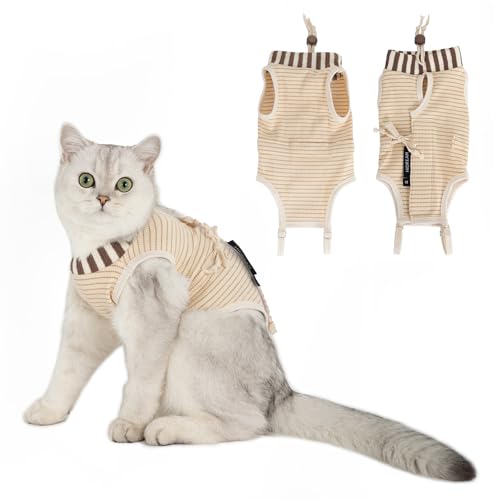 H HIDREAM Katzenkleidung nur für weibliche Katzen, Einteiler für Frauen, Spaying, Entwöhnung, Hautkrankheiten, verstellbar, chirurgischer Genesungsanzug, Braun, Größe S von H HIDREAM
