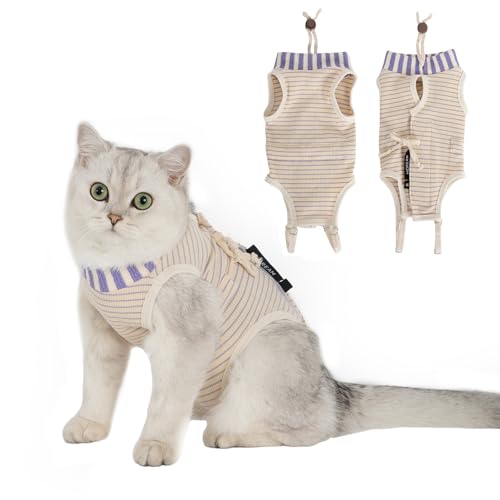 H HIDREAM Katzenkleidung nur für weibliche Katzen, Einteiler für Frauen, Spaying, Entwöhnung, Hautkrankheiten, verstellbar, chirurgischer Genesungsanzug, Kittel, Lila, Größe L von H HIDREAM