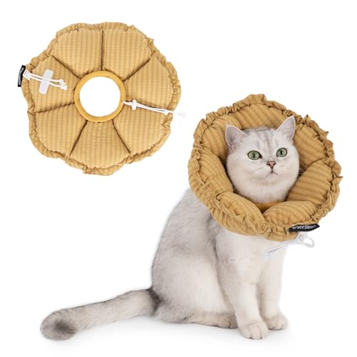 H HIDREAM Weiches Katzenhalsband, niedliches verstellbares Katzenhalsband, elisabethanisches E-Halsband, das Kopf- und Fußwunden schützen kann, Gänseblümchengelb, Ganzjahres-Stil von H HIDREAM