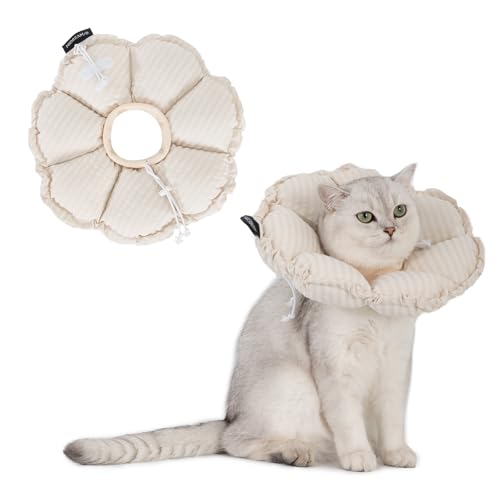 H HIDREAM Weiches Katzenhalsband, niedliches verstellbares Katzenhalsband, elisabethanisches E-Halsband, das Kopf- und Fußwunden schützen kann, eiweiße Blume, Ganzjahres-Stil von H HIDREAM