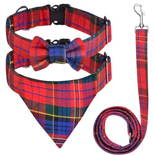 Hundehalsband und Leine, Schottenkaro, Fliege und Halstuch, Hundeleine, verhedderungsfrei, verstellbare Halsbänder, traditionelle Hundeleine zum Gehen und Trainieren, Macpherson-Rot Hundehalsband und Leine, Schottenkaro, Fliege und Halstuch, Hundeleine, verhedderungsfrei, verstellbare Halsbänder, traditionelle Hundeleine zum Gehen und Trainieren, Macpherson-Rot von H HIGHLAND REDSTONE