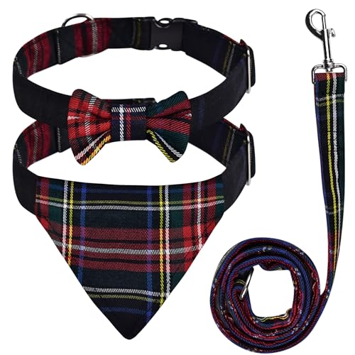 Hundehalsband und Leine, Schottenkaro, Fliege und Halstuch, Hundeleine, verhedderungsfrei, verstellbare Halsbänder, traditionelle Hundeleine zum Gehen und Trainieren, Schwarz Hundehalsband und Leine, Schottenkaro, Fliege und Halstuch, Hundeleine, verhedderungsfrei, verstellbare Halsbänder, traditionelle Hundeleine zum Gehen und Trainieren, Schwarz von H HIGHLAND REDSTONE