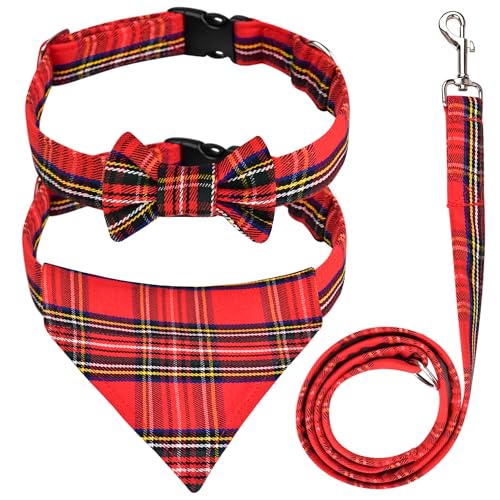 Hundehalsband und Leine, Set mit Fliege und Halstuch, schottisches Schottenkaro, Hundeleine, verhedderungsfrei, verstellbare Halsbänder, traditionelle Hundeleine zum Spazierengehen und Trainieren Hundehalsband und Leine, Set mit Fliege und Halstuch, schottisches Schottenkaro, Hundeleine, verhedderungsfrei, verstellbare Halsbänder, traditionelle Hundeleine zum Spazierengehen und Trainieren von H HIGHLAND REDSTONE