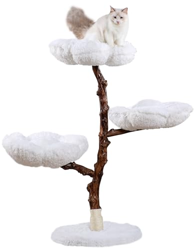 Katzenbaumturm, moderner Katzenbaum aus Holz, 119,4 cm, Einzelzweig, Katzenbaum, Katzenklettern, Möbel für Katze, Katzenliebhaber, Geschenk, Katzenmöbel, Katzengeschenk (weiß) von H HONG RI SHENG