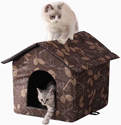 Outdoor Katzenhaus Katzenhaus für Draußen und Drinnen - Wasserdichter Unterschlupf für Katzen, Hunde und Wildtiere (groß, braune Stützstange) von H HONG RI SHENG