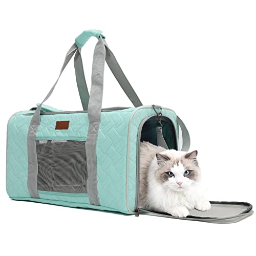 H.S.C Haustier-Katzentasche, weich, gesteppt, für Reisen, Outdoor, Tierarzt, Seitentasche, 6,8 kg Welpen/8,2 kg, Hellgrün von H.S.C PET PRODUCE