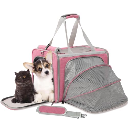HSC PET Tragetasche für kleine Hunde, weiche Katzentasche, erweiterbar, weiche Seiten, Reisehandtasche für große Kätzchen, Welpen, Kätzchen, stabile Transporttasche, max. 8,2 kg, von von H.S.C PET PRODUCE