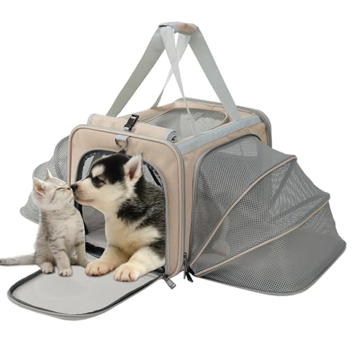 HSC PET Tragetasche für kleine Hunde, Katzen, 2-seitig erweiterbar, weiche Haustier-Handtasche, von Fluggesellschaften zugelassen, seitlicher und oberer Eingang/Ausgang, zusammenklappbar, robust, von H.S.C PET PRODUCE