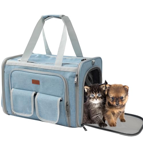 HSC PET Tragetasche für kleine Hunde, Katzen, 2-seitig erweiterbar, weiche Haustier-Handtasche, von Fluggesellschaften zugelassen, seitlicher und oberer Eingang/Ausgang, zusammenklappbar, robust, von H.S.C PET PRODUCE