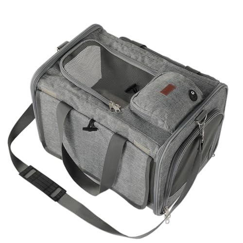 Katzentragetasche, grau, große Katzentasche, weiche Seiten, für kleine Hunde, Welpen, waschbar, große Taschen, Hundetragetasche, Sichtschutz für Zuhause, Outdoor, Reisen, von Fluggesellschaften von H.S.C PET PRODUCE
