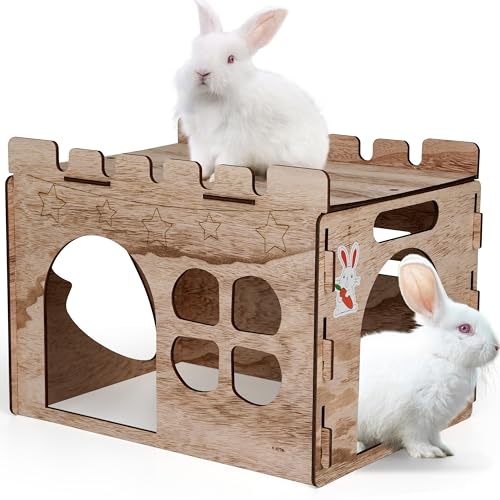H1M9LX ST Kaninchenschloss aus Holz mit geräumiger Sitzstange, Spielhaus für Kaninchen, abnehmbares Versteck Turm, perfektes Versteck für Indoor-Hasen, Meerschweinchen, Hamster, Chinchilla von H1M9LX ST