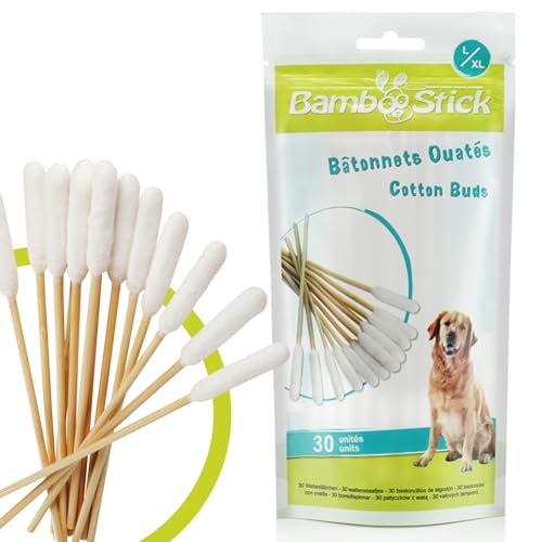 BambooStick Pack mit 30 Wattestäbchen L/XL zur Reinigung der Ohren großer Hunde - Einfache Anwendung - Entwickelt von einem französischen Tierarzt von H3D