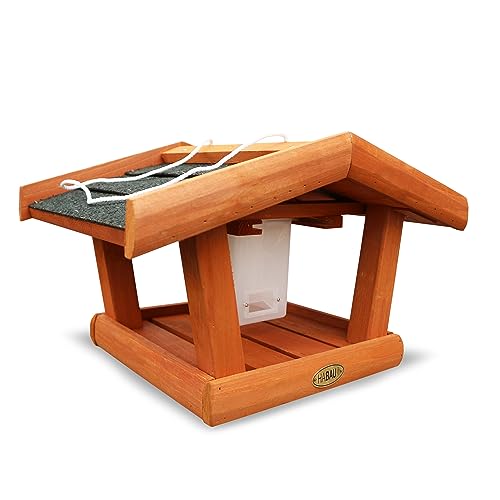 HABAU Vogelhaus Singdrossel aus Holz - Futterhaus zum Aufhängen mit Futtersilo, 37 x 28 x 23 cm von HABAU